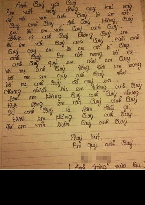 Bức thư tình với những ngôn từ khá ngốc nghếch và dễ thương của một cô học trò gửi tới một anh chàng ở lớp trên.