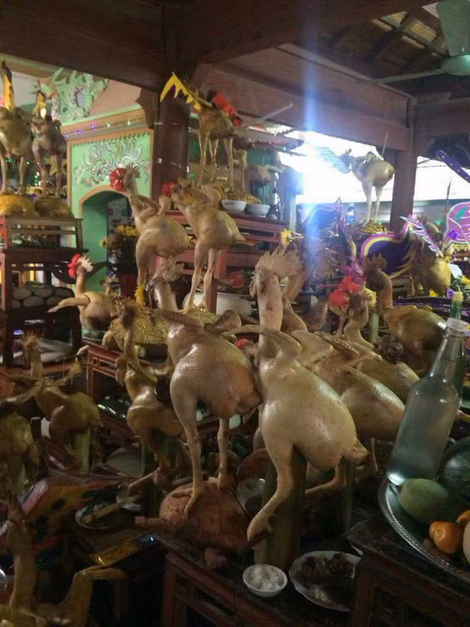 Chiêm ngưỡng những mâm cỗ trang trọng và những con gà luộc với thế "bay", "quỳ", "đứng" rất độc đáo và hiếm thấy này, bất cứ dân mạng nào cũng phải vỗ đùi thích thú và tự đặt câu hỏi "luộc sao cho được như vậy".