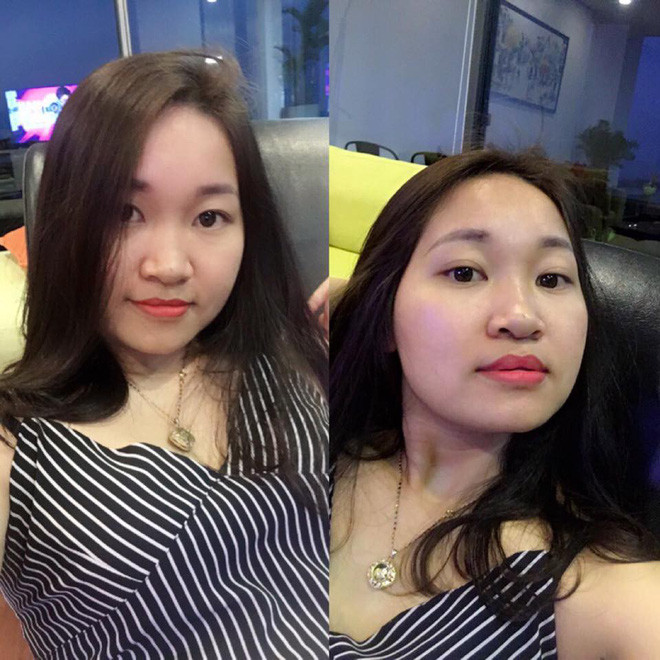 Người đầu tiên khởi xướng cho phong trào khoe gương mặt này là Trinh Thảo Phạm. Nhìn mà xem sự khác biệt giữa có tóc che và không có tóc che mặt là như thế nào.