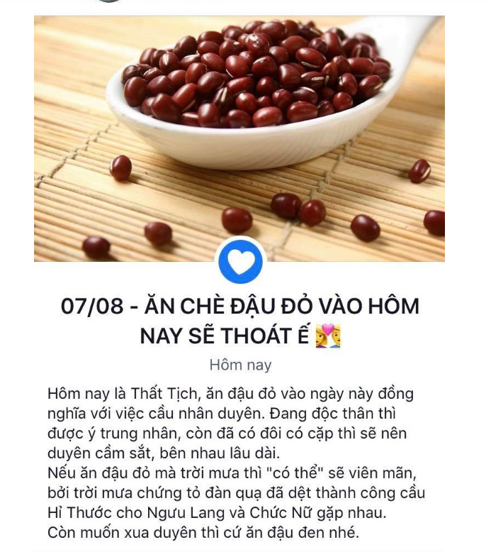Dân gian vẫn gọi 7/7 là dịp hội ngộ "ông Ngâu bà Ngâu", bất kể có bao nhiêu dị bản đi chăng nữa thì vẫn có điểm chung là nam thanh nữ tú cùng nhau ước nguyện cầu duyên trong lễ Thất tịch. Những người lận đận đường tình thì mong tìm được ý trung nhân, còn các cặp đôi đến được với nhau thì cầu cho tình cảm thêm bền chặt, gắn bó.
