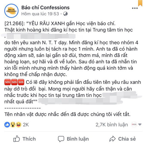 Cảnh báo: Yêu râu xanh xuất hiện gần trường Báo chí khiến hội chị em lo lắng Canh bao: Yeu rau xanh xuat hien gan truong Bao chi khien hoi chi em lo lang