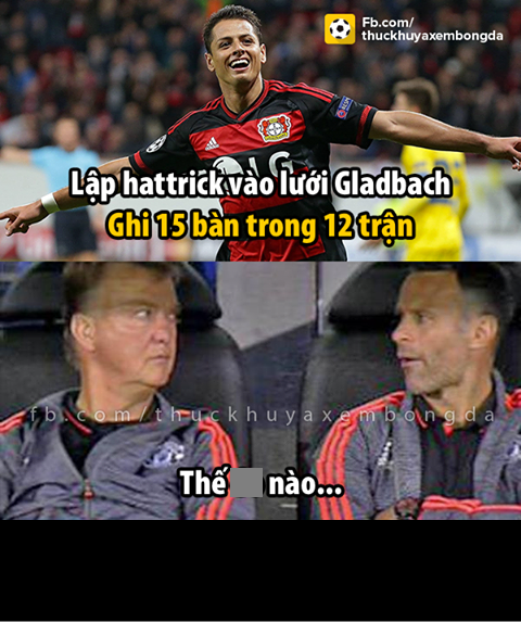 HLV Van Gaal chắc hẳn rất nhớ Chicharito người mà ông đã bán đi ở mùa hè vừa qua. Cầu thủ người Mexico này vừa có cú hat-trick giúp Leverkusen vượt qua M'Gladbach ở vòng 15 Bundesliga.