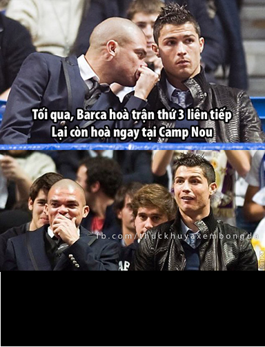 Cris Ronaldo rất ngỡ ngàng khi nghe tin Barcelona vừa hòa Deportivo vòng 15 La Liga.