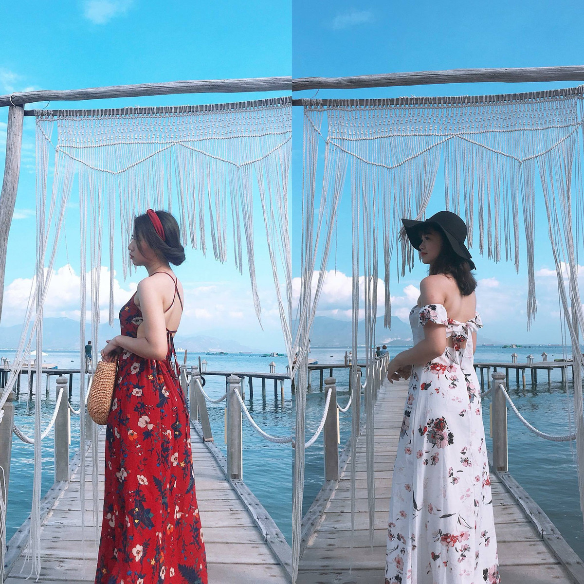 Đồ đôi, cùng một khung cảnh, mỗi người lại thướt tha một kiểu. Đúng là kẻ tám lạng, người nửa cân.