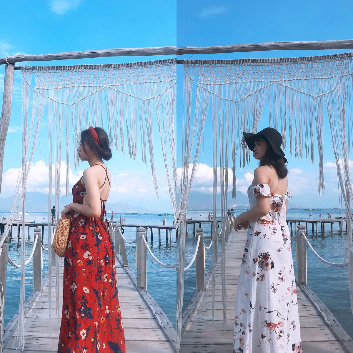 Đồ đôi, cùng một khung cảnh, mỗi người lại thướt tha một kiểu. Đúng là kẻ tám lạng, người nửa cân.