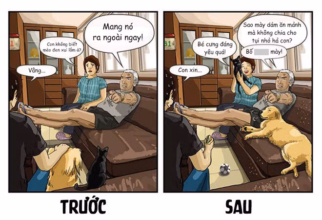 Lúc bạn mới nuôi chó, bố mẹ bạn kiểu gì cũng cằn nhằn, trách mắng. Thế rồi không biết từ bao giờ, chính chúng lại trở thành cục cưng trong mắt bố mẹ.