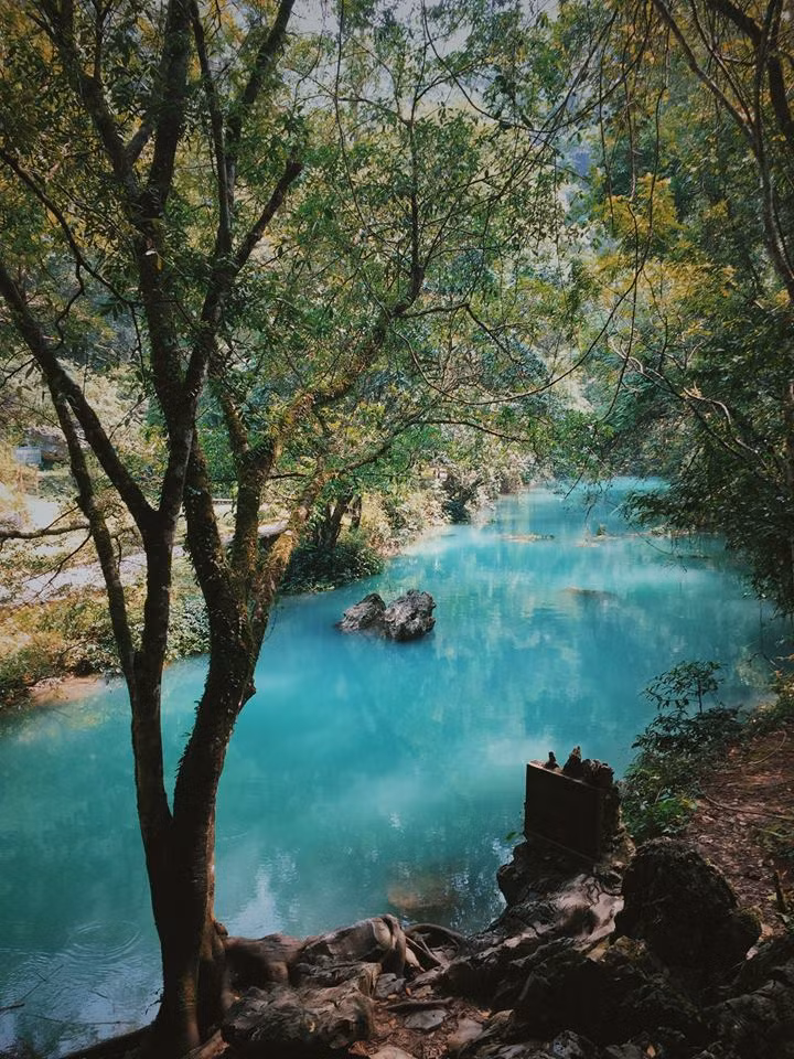 Suối Lenin cực xanh nhờ những hợp chất trong núi đá vôi tự nhiên chảy ra.