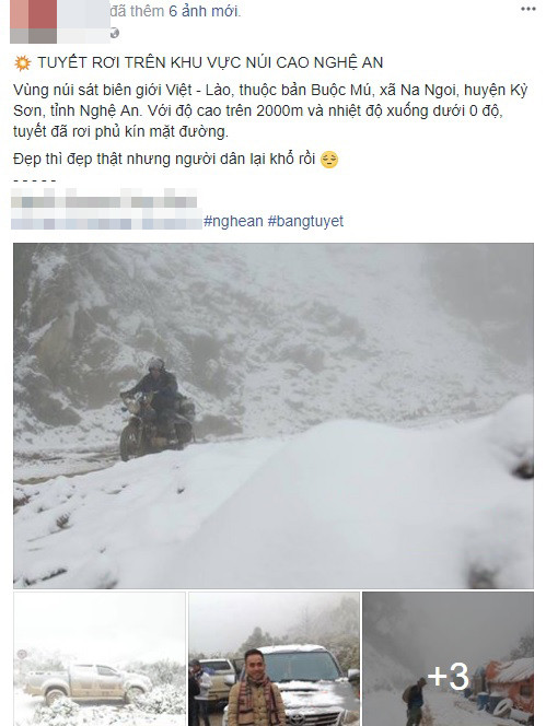 Vừa qua, trên mạng xã hội xuất hiện nhiều hình ảnh kèm thông tin có tuyết rơi trắng đỉnh núi ở Nghệ An khiến nhiều người thích thú và lên kế hoạch để vào vùng đất này săn tuyết.