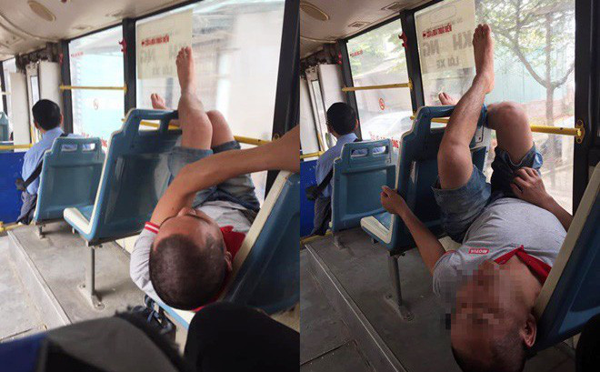 Một vị khách đi xe buýt vô tư ngủ gác chân lên ghế đằng trước khiến nhiều người không khỏi bức xúc.