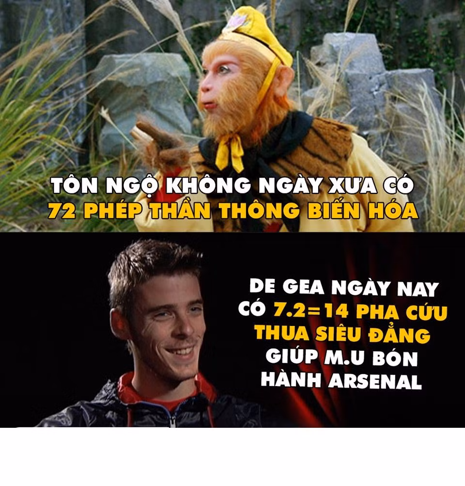 Tôn Ngộ Không có 72 phép biến hóa, ngày nay De Gea có 7x2 = 14 lần cứu thua và khiến Arsenal "ngậm đầy miệng toàn hành".
