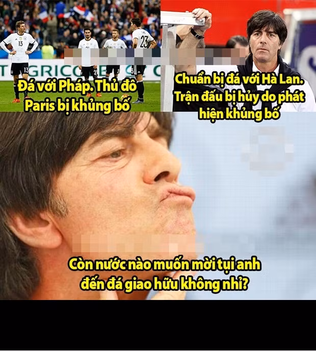 Đá với Pháp thì bị đánh bom gần sân vận động, đá với Hà Lan thì bị hủy trận đấu vì phát hiện có khủng bố. Liệu ai còn dám mời ĐT Đức đá giao hữu nữa?