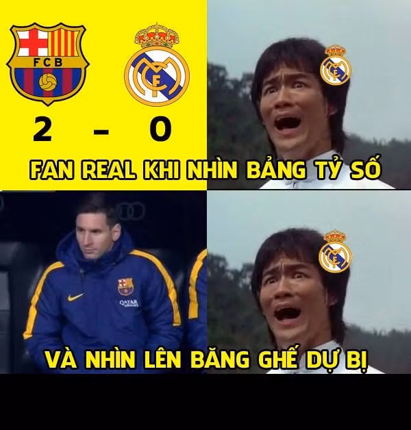 Khi bảng tỷ số hiện lên 2-0 nghiêng về Barca thì CĐV Real Madrid chợt nhận ra rằng Messi vẫn còn ngồi trên ghế dự bị và chuyện khủng khiếp gì còn xảy ra nữa khi tiền đạo người Argentina này vào sân.