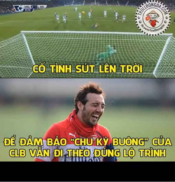 Cố tình sút 11m trượt trong trận thua 1-2 của Arsenal trước West Brom thì Santi Cazorla đang giúp Pháo thủ thành London đi đúng chu kì xuống cấp của đội bóng này