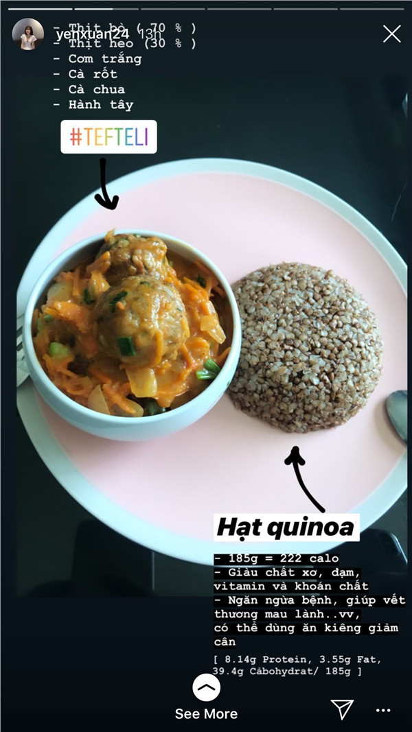 Cách đây vài ngày, khi Yến Xuân chia sẻ hình ảnh món ăn bổ dưỡng cho sức khỏe do chính cô nàng thực hiện thì Lâm Tây cũng đăng tải món ăn y hệt.