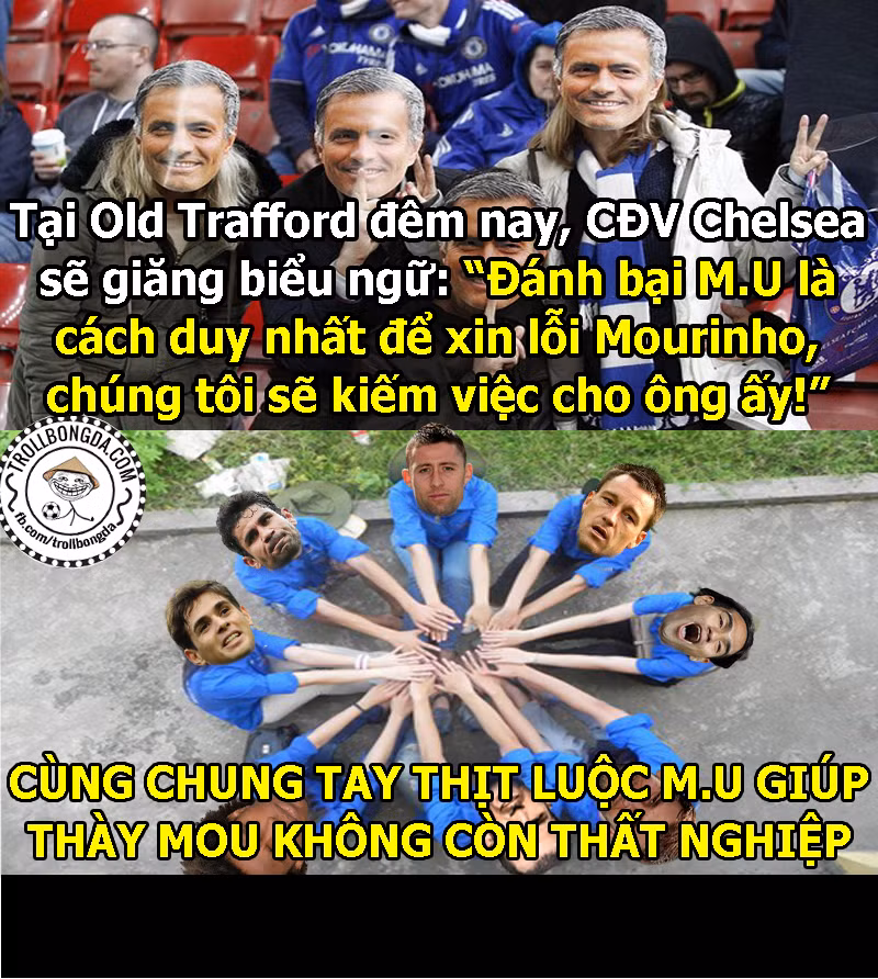CĐV và các cầu thủ Chelsea cùng chung tay góp sức giúp Mourinho tìm được công việc mới.