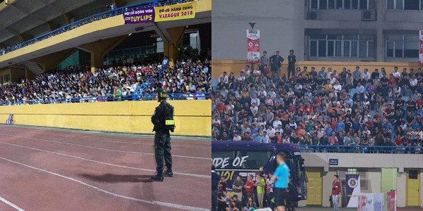 Không chỉ riêng các CĐV, ông Vương Bích Thắng - Tổng cục trưởng Tổng cục TDTT cũng không thể vào sân vì các cửa đã đóng hết.