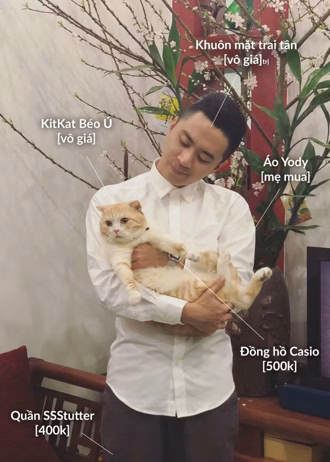 Bên cạnh những item quen thuộc như áo, quần, giày thì nhiều "thánh lầy" còn gom hẳn những món như dép lào, khẩu trang, vớ hoặc thậm chí em mèo nhà mình vào để tăng thêm độ hài hước cho bài đăng khoe đồ hàng hiệu đang mặc trên người.