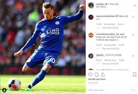 James Maddison, nhạc trưởng CLB Leicester đang khiến các CĐV MU phát cuồng vì việc "thả thính" đội chủ sân Old Trafford với động thái mới nhất trên Instagram cá nhân.