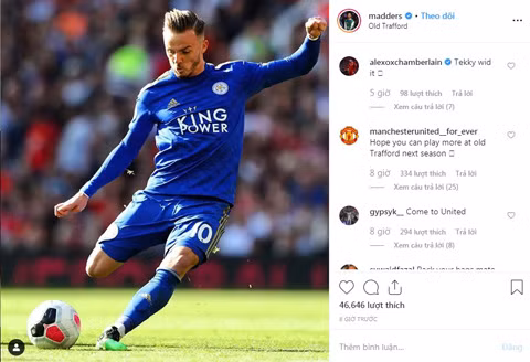 James Maddison, nhạc trưởng CLB Leicester đang khiến các CĐV MU phát cuồng vì việc "thả thính" đội chủ sân Old Trafford với động thái mới nhất trên Instagram cá nhân.