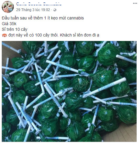 Không quá khó để tìm mua kẹo cần sa trên các diễn đàn, mạng xã hội. Chỉ cần một cuộc điện thoại hoặc tin nhắn là đã có địa chỉ để mua kẹo mút cần sa, chocolate cần sa hay với tên gọi khác là "Kẹo canabis va chocolate canabis".