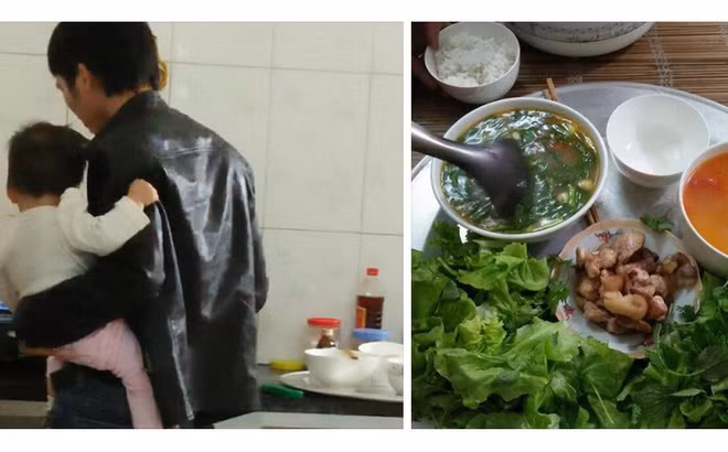 Những hình ảnh và câu chuyện về "ông bố quốc dân" được mạng xã hội quan tâm thời gian qua là của bà mẹ bỉm sữa 9X tên Đặng Ngọc (SN 1992), quê ở Lai Châu, hiện đang sống và làm việc tại Hà Nội. Trong bài chia sẻ của mình, cô gái trên đã cho đăng tải bức hình chồng vừa cặm cụi nấu cơm, vừa bế con trên tay. Kèm với đó là những dòng trạng thái khiến người đọc có nhiều luồng suy nghĩ".