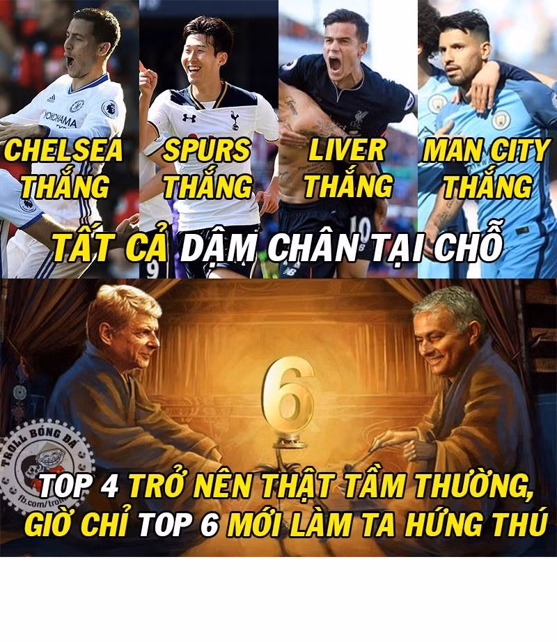 Bức ảnh chế bóng đá top 4 trở nên quá tầm thường với HLV Wenger và Mourinho đã trở thành tâm điểm bàn tán của cư dân mạng. Với nhiều NHM thích 2 CLB này, họ cảm thấy cay mũi còn với những antifan họ lại cười hả hê.