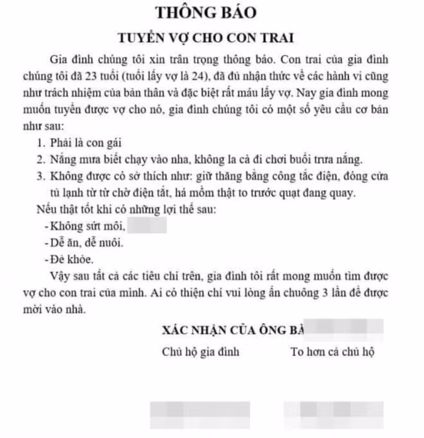 Con trai moi 23 tuoi, gia dinh da dan 