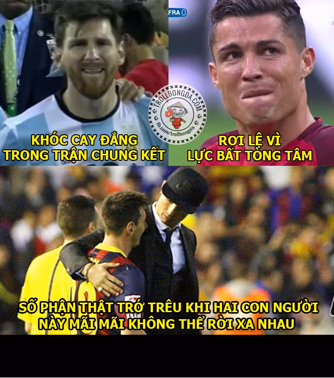 Những trận chung kết trong năm 2016 khiến hai ngôi sao thế giới là Cris Ronaldo và Messi phải rơi lệ. Thế nhưng chỉ có một người được nở nụ cười chiến thắng sau những dòng nước mắt kia.