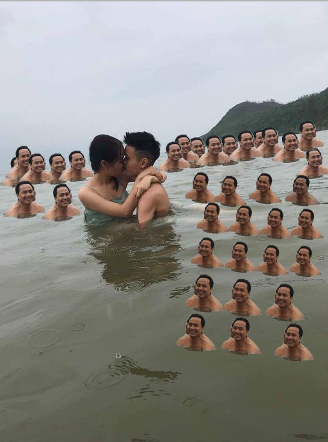 Không chỉ 1 ông chú mà còn cả hàng chục ông chú cùng xuất hiện được dân mạng tạo ra để xem cảnh đôi bạn trẻ hôn nhau.