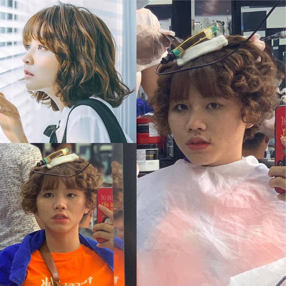 Di lam dep truoc Tet, co gai cay dang nhan mai toc nhu ba ngoai