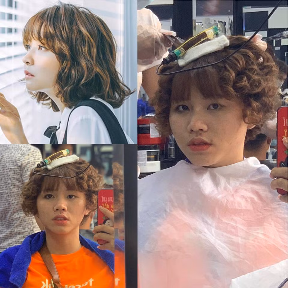 Di lam dep truoc Tet, co gai cay dang nhan mai toc nhu ba ngoai