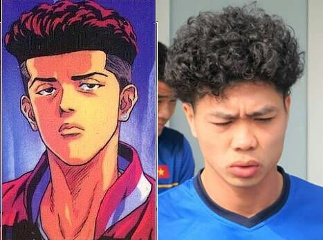 Với biểu cảm và kiểu đầu mới, chàng cầu thủ người Nghệ An được dân mạng so sánh với nhân vật Ryota Miyagi trong bộ truyện Slam Dunk của Nhật Bản.