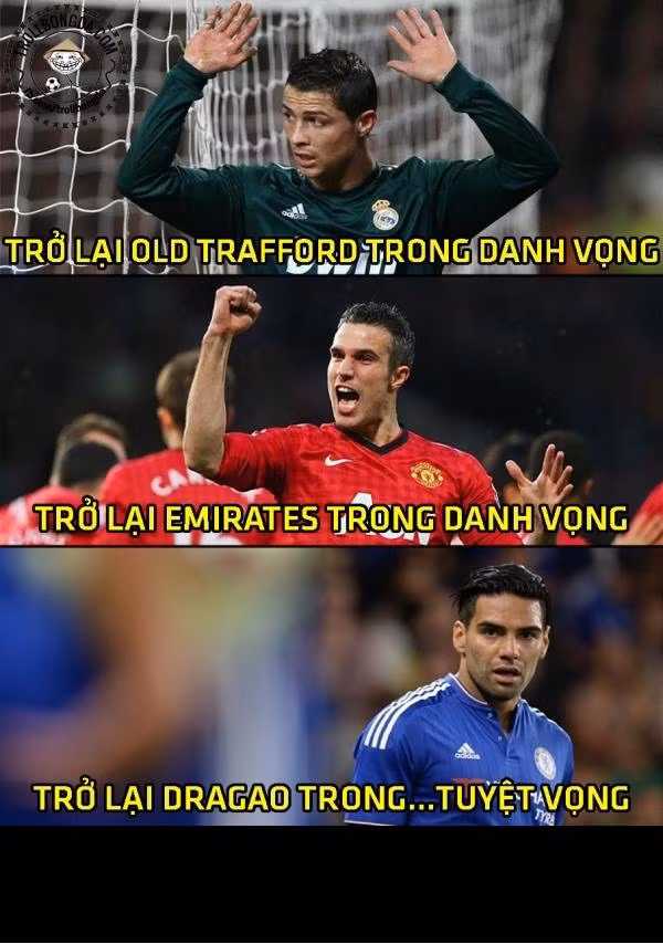 C.Ronaldo, Van Persie trở về những đội bóng cũ đều trong danh vọng nhưng với Falcao, cầu thủ này đối mặt với Porto (đội bóng cũ) trong tuyệt vọng.
