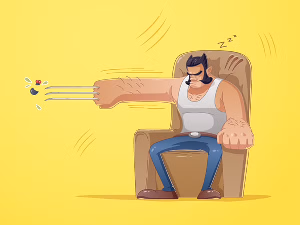 Với bàn tay sắc bén, ngay cả khi ngủ, người sói cũng là kẻ thù không đội trời chung với những loài côn trùng vo ve quanh anh ta.