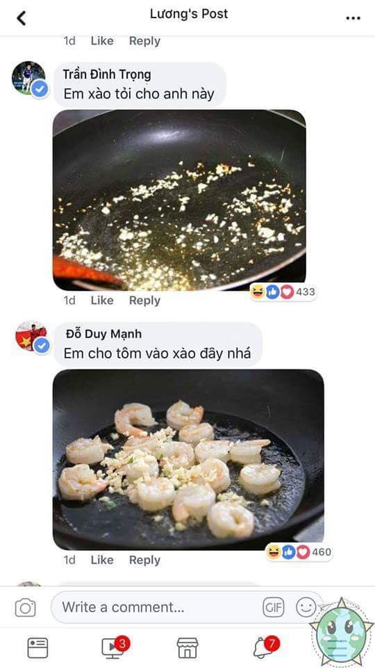 Nhưng để có món tôm ngon đáp ứng đúng nhu cầu Xuân Trường, Đình Trọng cẩn thận xào tỏi, Duy Mạnh cho tôm vào xào, Đức Chinh luộc súp lơ, Quang Hải xào súp lơ với tôm và công đoạn cuối cùng đến lượt Văn Hậu xúc món ăn ra đĩa. Đây là phiên bản hoàn chỉnh nhất để Xuân Trường có món tôm xào hoa lơ "thần thánh".