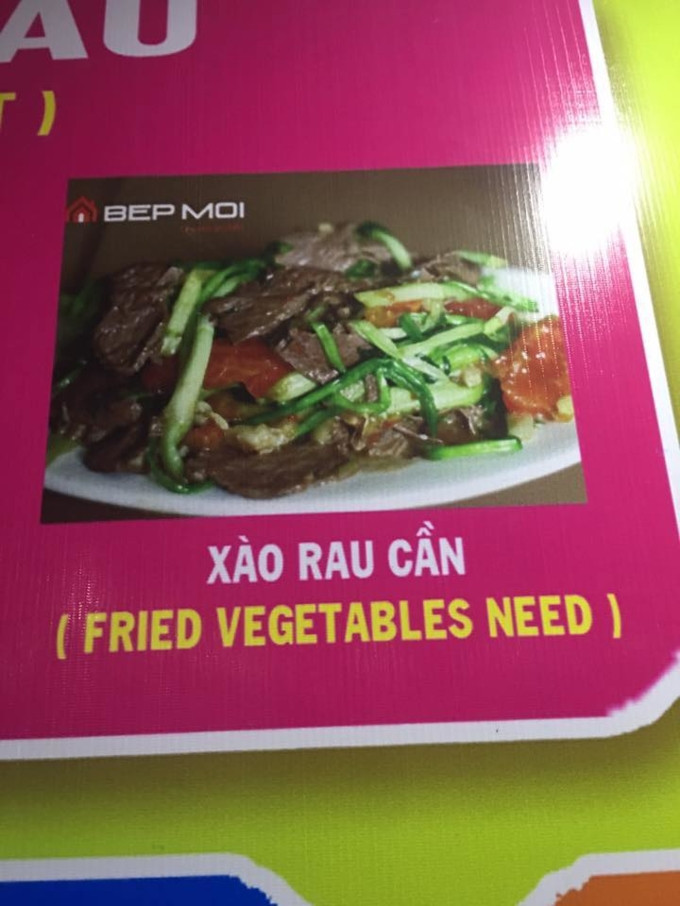 Rau cần được chuyển thể sang tiếng Anh là "vegetables need".