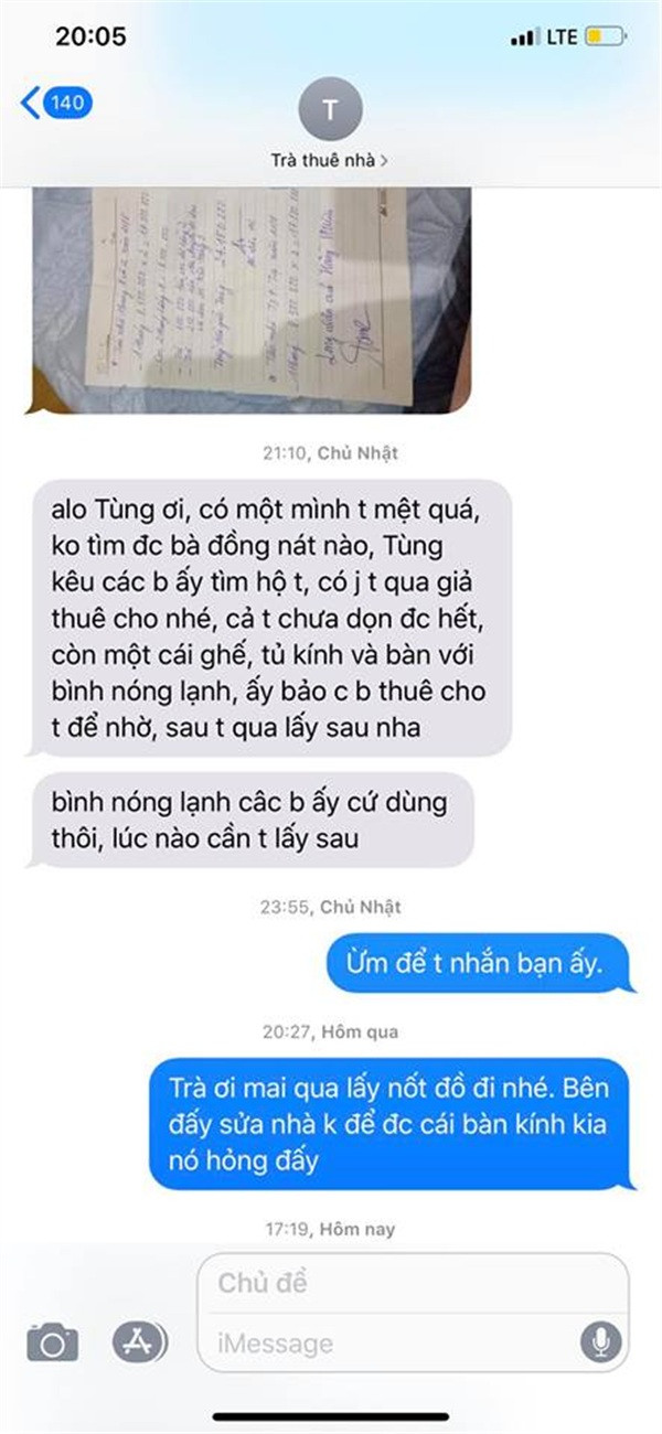 Sau khi xong việc, người chủ trọ nhắn lại và yêu cầu thanh toán đúng số tiền trả cho lao công dọn nhà là 800 nghìn đồng thì chỉ có 1 trong 3 cô nàng trả lời. Tuy nhiên cô nàng lại lấy lý do là chờ cả 3 gom đủ tiền mới trả cho anh chàng chủ nhà được.
