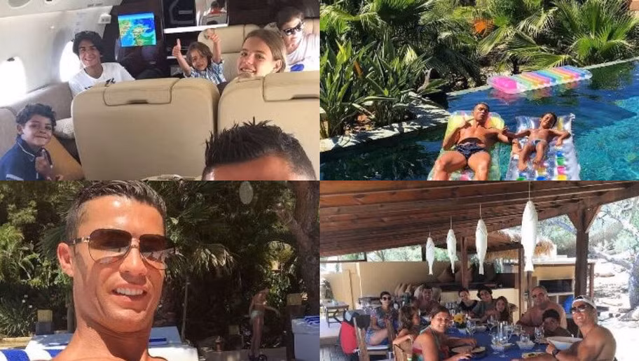 Du thuyền của Cris Ronaldo cũng có mặt tại Ibiza và chỉ cách Messi có 20m. Một mùa giải thành công tại ĐTQG lẫn CLB khiến Cris Ronaldo khá thoải mái và anh luôn tươi cười trong suốt hành trình của mình với gia đình.