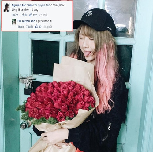 Hot girl đình đám năm 2015 Quỳnh Anh Shyn đã khoe bó hoa hồng "khủng" trên trang cá nhân của mình. Đi kèm với đó là dòng bình luận của Will (bạn trai tin đồn của hot girl) này khiến mọi người biết rõ chủ nhân của món quà.