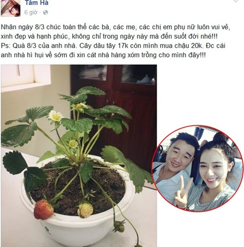 Hà Min được chồng tặng cho một cây dâu tây dễ thương trị giá 17.000.