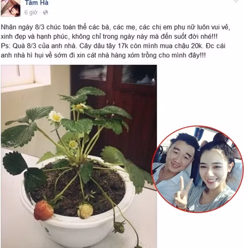 Hà Min được chồng tặng cho một cây dâu tây dễ thương trị giá 17.000.