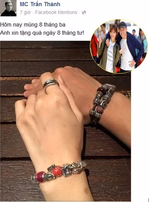 Trấn Thành chia sẻ bức ảnh cầm tay Hari Won trên trang cá nhân của mình.