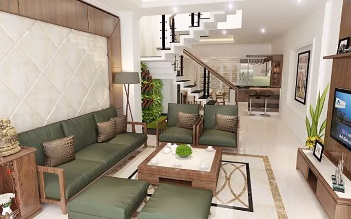 Bộ sofa bằng gỗ làm tăng sự đẳng cấp của phòng khách. Ảnh: Ytuongnhadep.