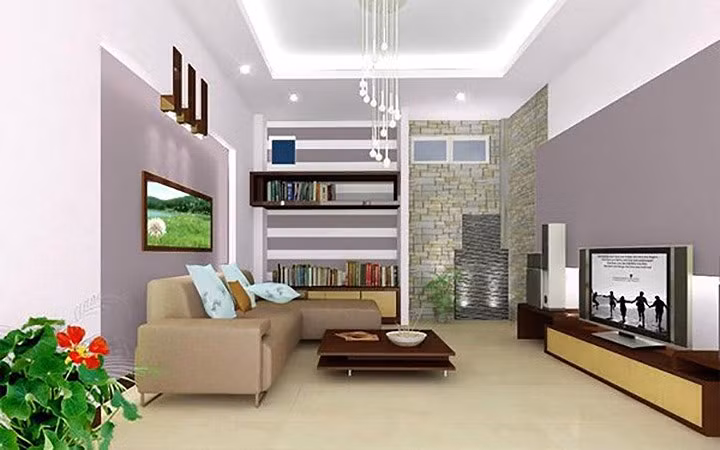 Thiết kế nội thất phòng khách cho nhà ống này mang phong cách Hàn Quốc. Ảnh: Noithattrieugia.