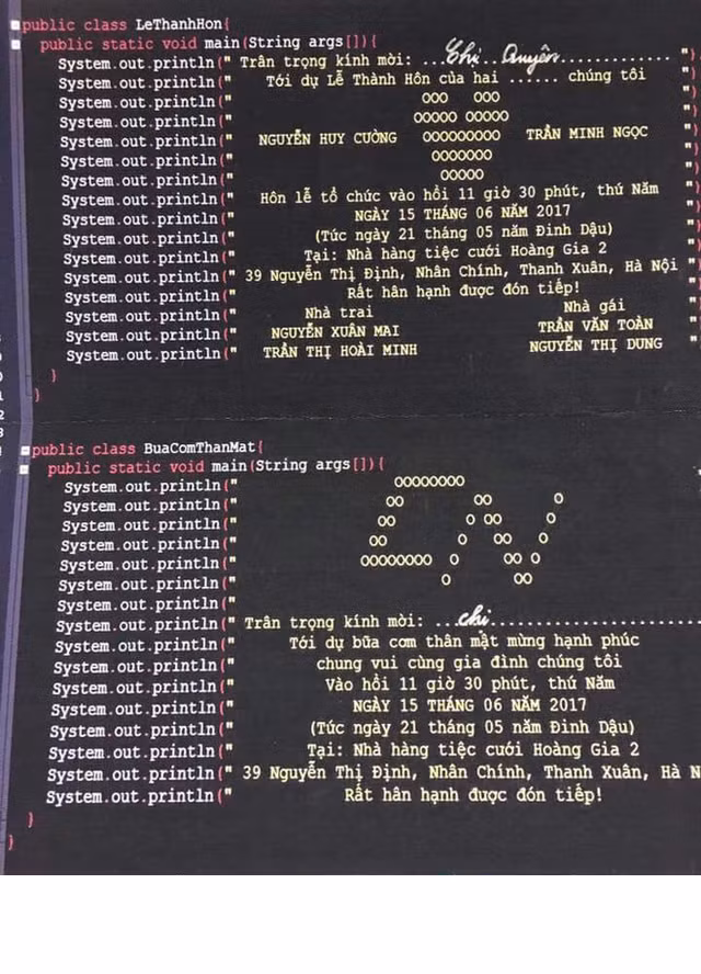 Được biết, cặp đôi sở hữu tấm thiệp mời cưới này là chú rể Nguyễn Huy Cường và cô dâu Trần Minh Ngọc. Cả hai đều công tác tại một tập đoàn công nghệ lớn ở Việt Nam.