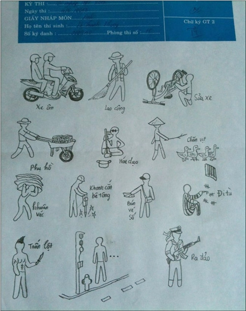 Không làm được bài, thí sinh tưởng tượng ra những công việc sẽ làm nếu thi trượt, thất nghiệp.