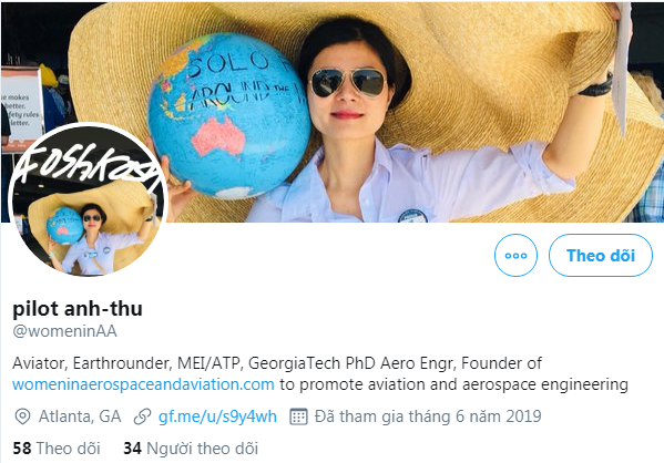 Chị Nguyễn Anh Thu hiện là một phi công máy bay vận tải và đồng thời là một giảng viên tại trường dạy bay Aero Ventures tại bang Atlanta, Mỹ.