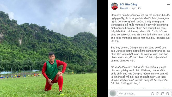 Sự việc Bùi Tiến Dũng sắp lên chức bố thực sự mới đây lại tiếp tục được chính chàng trung vệ này xác nhận khi trên trang cá nhân của mình, anh đã viết những lời ngọt ngào, tình cảm gửi đến con.