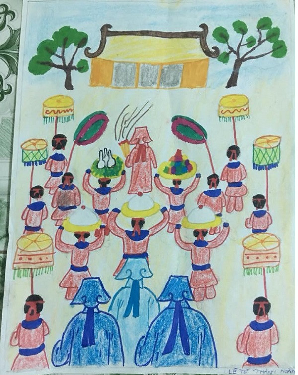 Những cảnh sinh hoạt, lễ hội nơi nông thôn Việt Nam một thời luôn tái hiện trong từng bức tranh của học sinh tiểu học.