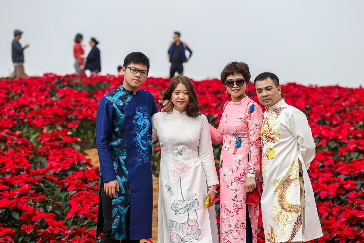 Dòng người đổ về du xuân tại Ecopark nhưng đa phần là người lớn tới chụp check-in đường hoa.